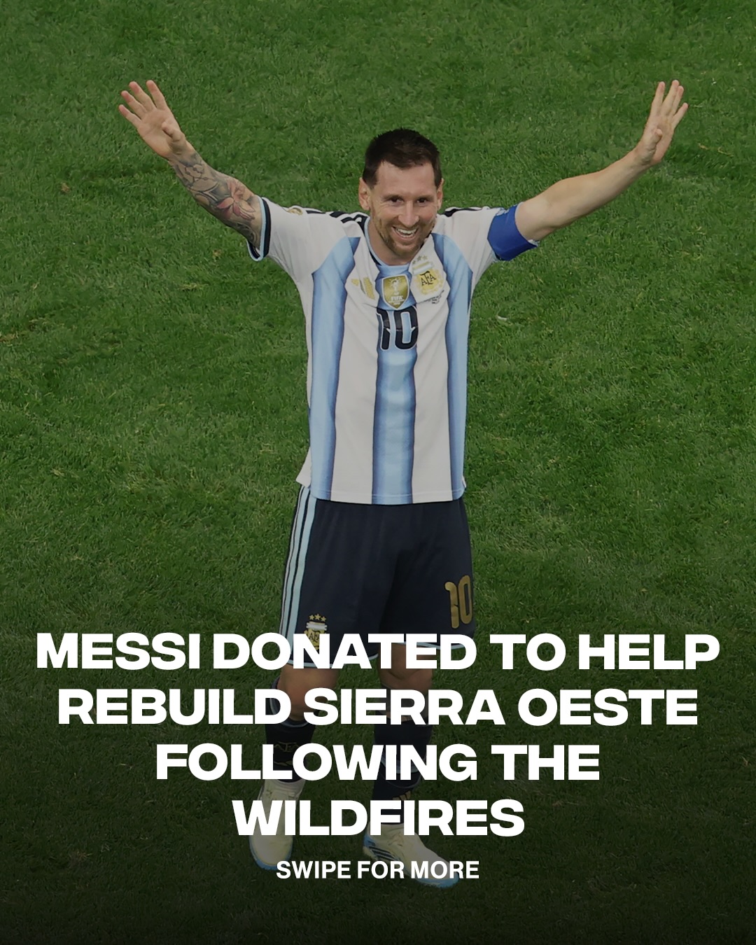 Lionel Messi donated €80,000 to help rebuild Madrid’s Sierra Oeste after devastating wildfires ❤️

📸 Getty