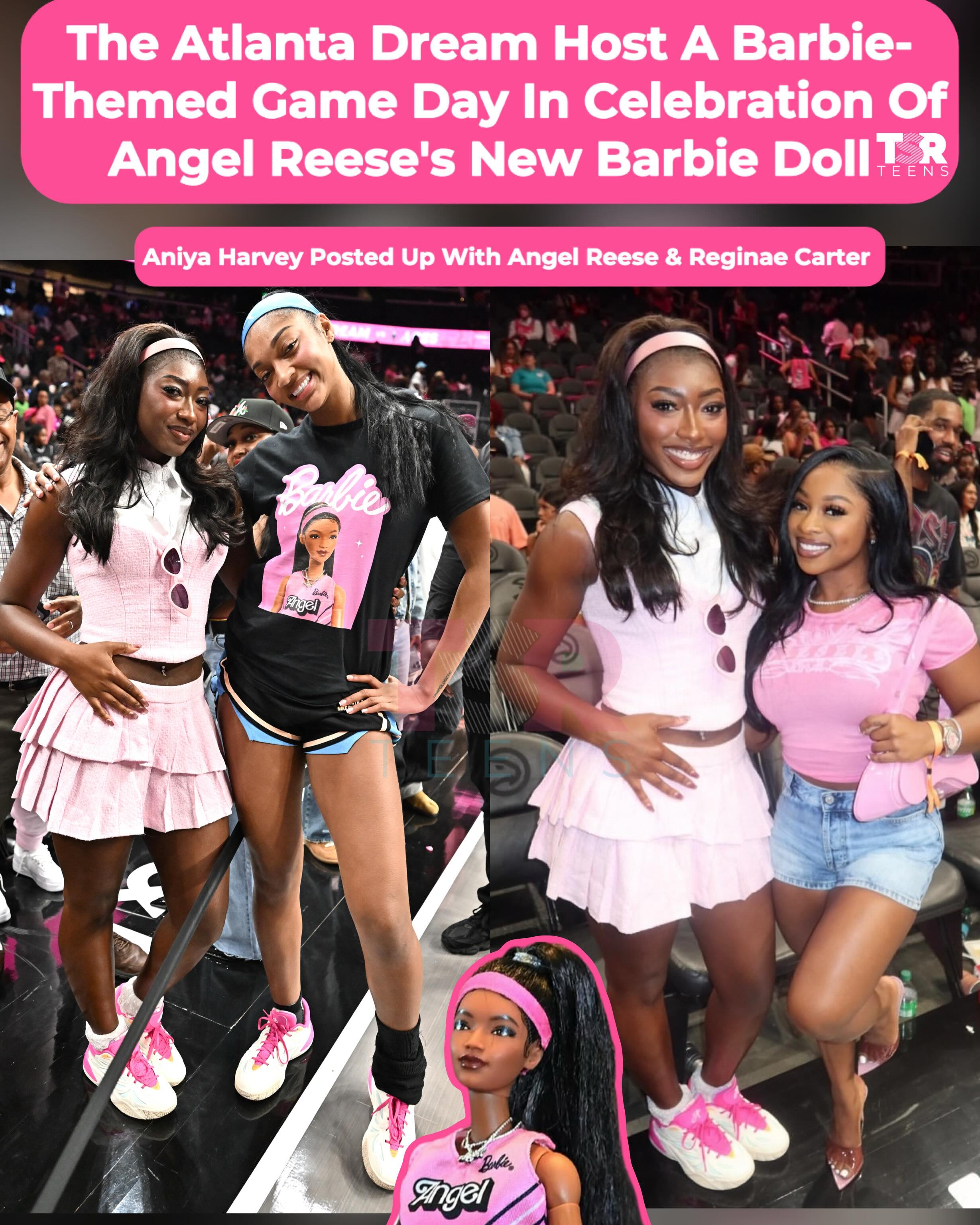 #TSRTSports: The State Farm Arena turned pink Monday night, as the #AtlantaDream hosted a Barbie-themed game day in celebration of #AngelReese’s new doll. Some familiar faces popped out for the game, as the Dream faced off against the Las Vegas Aces. 💕 (SWIPE)—(📸: @gettyimages) ✍🏾: #TSRStaffJW #TSRStaffTC