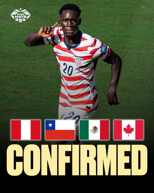 The USMNT’s road to 2030 starts here 🔥🇺🇸

During the first post-World Cup international break, the USMNT will be taking on:

🇵🇪 Peru in Orlando, Florida (9/26)
🇨🇱 Chile in St. Louis, Missouri (9/29)
🇲🇽 Mexico in Glendale, Arizona (10/3)
🇨🇦 Canada in St. Paul, Minnesota (10/6)

Which new players do you want to see on the roster? 🤔