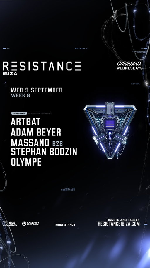 Built on tension. Driven by release.

Week 8 brings @artbatmusic, @realadambeyer, @massanomusic B2B @stephanbodzin, and @olympe__official to the Terrace at @amnesiaibiza.

Wednesday, 9 September.

Tickets & Tables available now. Link in bio.