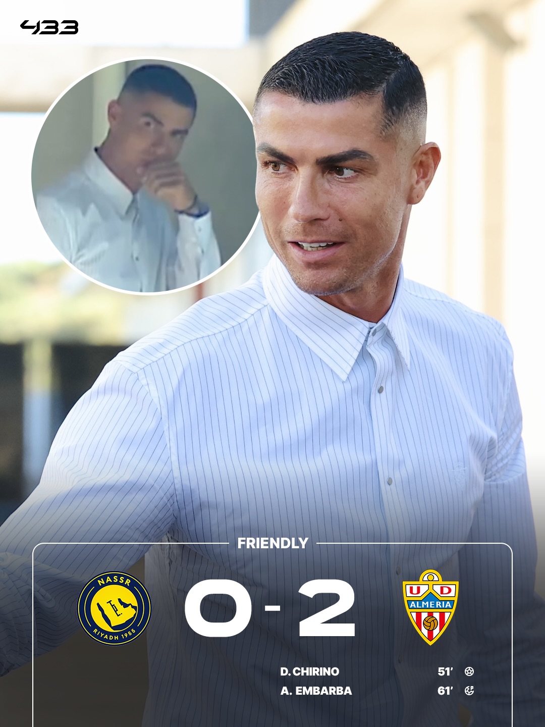Cristiano Ronaldo watches the club he co-owns, Almería, beat Al Nassr 👀

He was guaranteed to win today 😅

Al Nassr were without most of their key players, with many still on holiday or only just back 🌞

📸 @alnassr