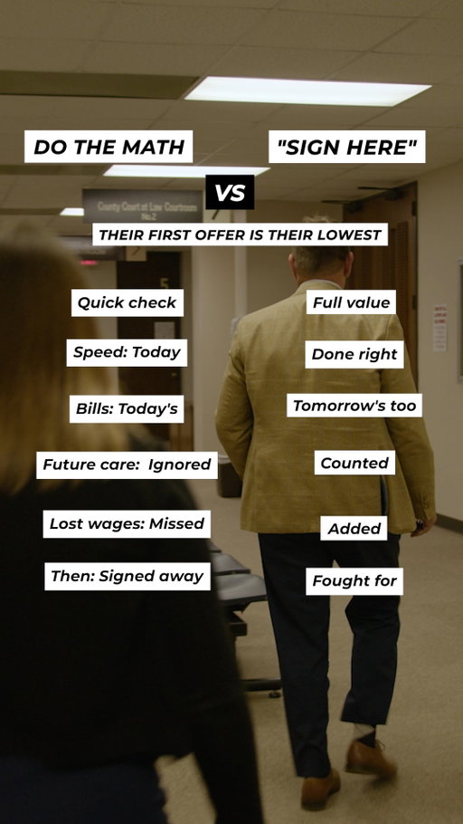 A fast settlement can be tempting when the bills start piling up. But once you sign, you may be giving up the right to recover more later.

Know the difference between a quick payout and full compensation before making your decision.

#PersonalInjuryAttorney #WestTexasLaw #InsuranceClaims #AccidentRecovery #TrialLawyer #WestTexasTough #TexasInjuryLaw #LorfingLaw