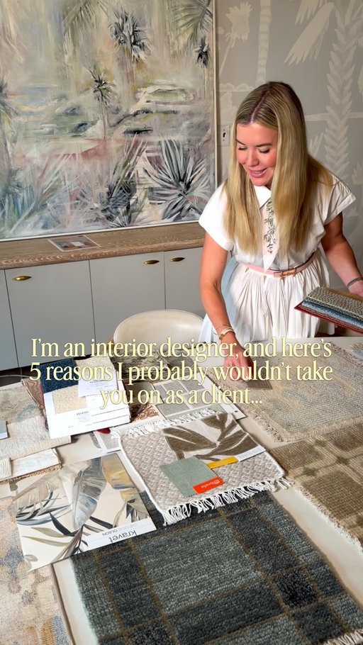1. Your budget and your Pinterest board aren’t speaking the same language. Beautiful design can happen at almost any budget, but your expectations have to match your investment.

2. You’re asking for free design before we’ve even started. “Can you just sketch something?” “What would you do here?” “Can I pick your brain?” I love sharing tips online, but personalized design advice is literally what my clients hire me for.

3. You and your spouse haven’t agreed on anything. If one of you wants English country and the other wants ultra-modern, we’re not ready to start picking wallpaper. We need to be on the same page first.

4. It feels like I’m competing for your business. Interview as many designers as you want—I actually encourage it! But if every conversation is about who can do it cheaper, I’m probably not your girl. I want clients who hire me because they trust my eye, not because I gave the lowest quote.

5. You’re already overwhelmed before demo has even started. If the process feels like too much before we’ve even begun, it’s going to feel like pure chaos once decisions start flying.

A little bit of tough love, but setting boundaries like this is what makes the difference on designing spaces that exceed all expectations 💪🏻
