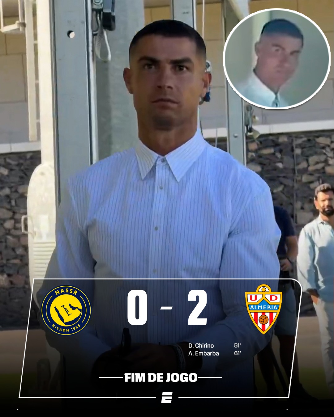 DERROTA EM AMISTOSO 👀 De férias pós-Copa do Mundo, Cristiano Ronaldo esteve presente na partida amistosa entre Al Nassr e Almería, na qual o clube saudita saiu derrotado por 2 a 0. Será que fez falta o robôzão? 

#FutebolNaESPN #CristianoRonaldo
