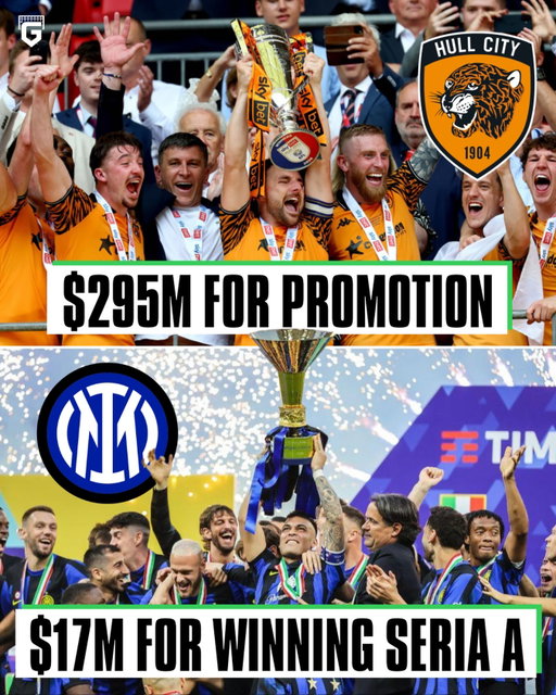 Hull City earned a whopping $295 MILLION for earning promotion to Premier League last season...

Meanwhile, Inter Milan earned a total of $17 Million in prize money for winning Serie A 🤨