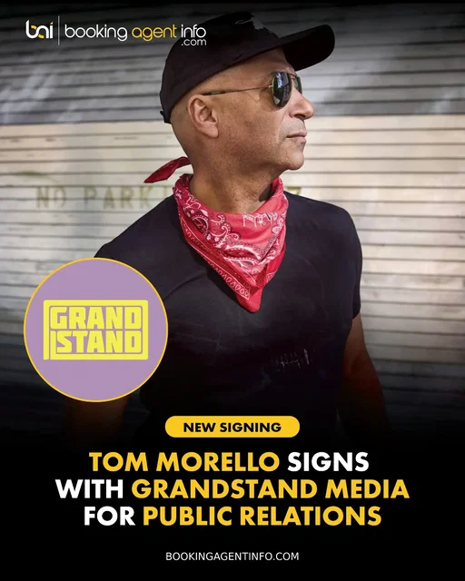 Tom Morello (@tommorello) has signed with Grandstand Media (@grandstandmediahq) for PR representation.

PR inquiries will be handled by Dana Erickson and Meghan Helsel.

He continues to be represented by Creative Artists Agency (CAA), and managed by Vector Management.

His most recent release is the single "Date Night," featuring his son Roman Morello, which arrived on July 28th via Mom+Pop.

 The single precedes his upcoming full-length project and first solo rock album, Everyone Gets Everything They Want, releasing September 25th. The record features high-profile guest appearances from Serj Tankian, Kneecap, and Beartooth.

World-renowned for his revolutionary fretwork and fusion of heavy riffs with political activism, Morello rose to prominence as a founding member of Rage Against the Machine and Audioslave, two defining rock outfits that have sold over 30 million albums worldwide.

Create a free account at BookingAgentInfo.com to be the first to know about new music industry signings.

Follow @bookingagentinfo_ for more.