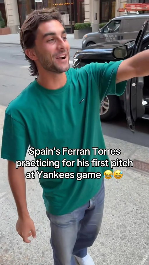 World Cup hero Ferran Torres giving baseball a shot 😂 @underarmour
