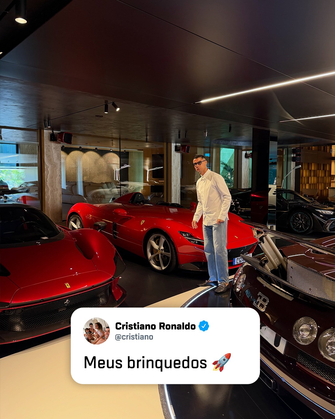 E O ADM AQUI COM UM FIAT UNO NO ESTACIONAMENTO DA FIRMA! 🤣👍🚗 A coleção de carros do Cristiano Ronaldo é coisa fina, senhores! Robozão e seus brinquedos.

📸: @cristiano

#FutebolNaESPN