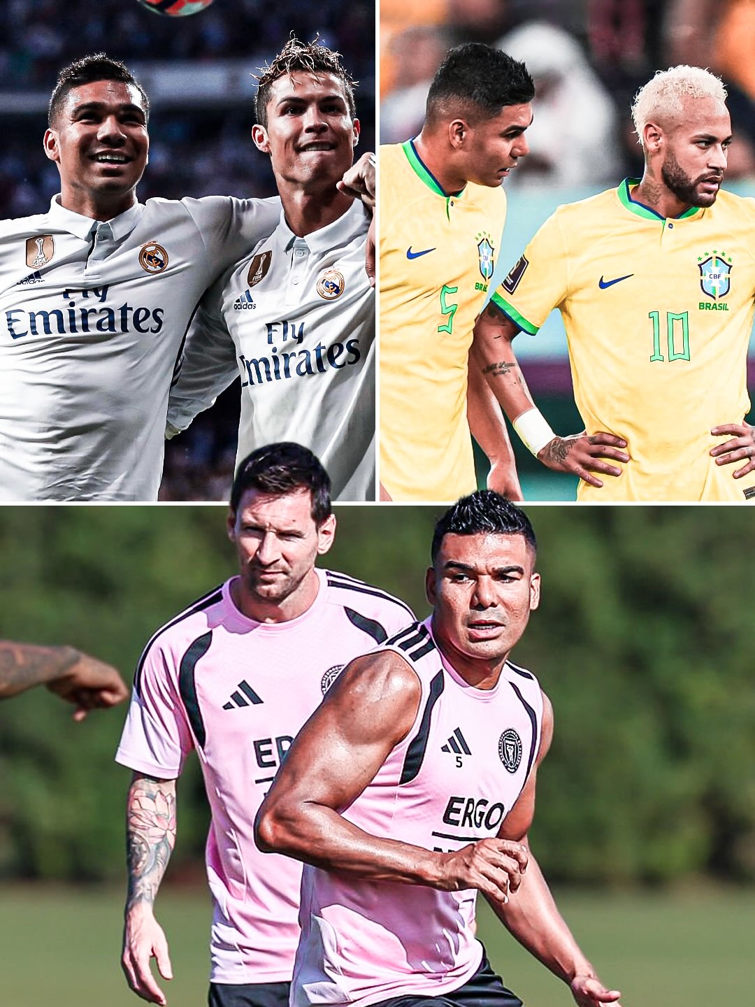 🥹🎞️ Casemiro has played with three 𝐋𝐄𝐆𝐄𝐍𝐃𝐒 of the game in his career playing with Leo Messi, Cristiano Ronaldo and Neymar Jr… 🇵🇹🇧🇷🇦🇷

Casemiro played with Cristiano Ronaldo at both Real Madrid and Manchester United, he played with Neymar for Brazil and now links up with Messi at Inter Miami. ✨

𝐂𝐑𝐀𝐙𝐘 𝐂𝐀𝐓𝐀𝐋𝐎𝐆𝐔𝐄 🤯⭐️