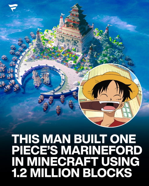 It took him over 500 hours 🤯

YouTuber Stan616 spent 19 days and more than 100 hours designing a massive recreation of Marineford in Minecraft, using nearly 1.2 million blocks.

The build recreates Marine HQ, the harbor, the surrounding city, and dozens of warships, depicting Marineford just before the Paramount War begins.

After finishing the design, he spent another 20 days gathering every block needed before bringing the entire project to life.

(via stan616/YT)