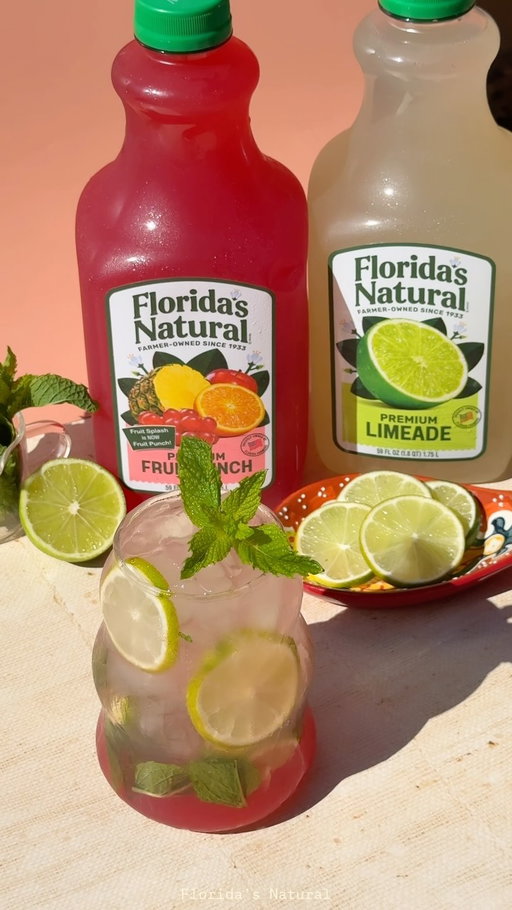 This nojito has all kinds of goodness!! #sponsored I used @floridasnatural Fruit Punch + Limeade along with a few simple grocery store additions and the result was delicious! 🍋‍🟩🍎🍍 My new favorite hack is adding Fruit Punch to my nojitos — it adds orange, grapefruit, pineapple, and grape and along with the Limeade?? Chuggable ✨

Ingredients — 1 serving
• 2 sprigs of mint
• 1/2 of 2 limes, quartered
• ice
• 4 oz (120 ml) Florida’s Natural Fruit Punch
• 6 oz (180 ml) Florida’s Natural Limeade
• 2 oz (60 ml) sparkling water
• lime slices, for garnish

Start by adding the leaves of 1 mint sprig and lime to your glass and muddle. Next, add in your ice followed by your Florida’s Natural Fruit Punch and Limeade and top with sparkling water. Garnish with some lime slices and a sprig of mint. Stir + enjoy!

#fruitpunch #limeade #FloridasNatural #AllKindsofGoodness