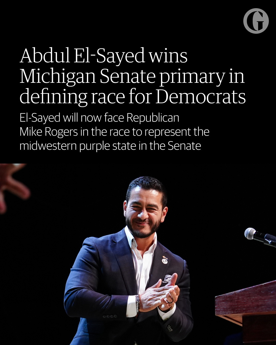 Abdul El-Sayed won the Democratic primary for US Senate in Michigan, becoming the latest leftwing candidate to win the party’s nomination ahead of November’s midterm elections.⁠
⁠
El-Sayed, a progressive, beat Haley Stevens, a moderate US representative backed by the party’s establishment. He will now face Republican Mike Rogers in the race to represent the midwestern purple state in the Senate.⁠
⁠
The race was called on Wednesday morning and El-Sayed succeeded with relatively close margins in a sign that battleground state voters are still grappling over the direction of the Democratic party.⁠
⁠
El-Sayed, 41, is a former public health official who centered his run on the Medicare For All model of universal healthcare, while confronting massive outside spending against him, which became another theme of the race. ⁠
⁠
While El-Sayed is not a democratic socialist, his run came amid a wave of wins by democratic socialist candidates elsewhere in the country. He has said he is a “capitalist who understands how capitalism works” who wants to regulate monopolies.⁠
⁠
Follow the link in bio for the latest.