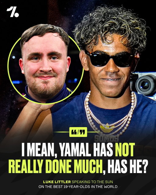 🎯 World Darts Champion Luke Littler has silenced any claims that Lamine Yamal is the best 19-year-old on the planet, insisting he ranks ABOVE the Spaniard and Tennis superstar Jannik Sinner 😤

🗣️ “Obviously at the minute it’s hard to say. With Sinner winning Wimbledon.” he replied, when asked ‘Are you the most dominant sportsman in the world?’ by The Sun.

💪 “But yes, the way I’m winning games and the way I’m producing and picking up trophies, it’s probably the best out there.

🇪🇸 “Obviously Spain won the World Cup and everyone is talking about Lamine Yamal.

🤷‍♂️ “I mean he didn’t really do much, did he? Scored maybe one goal. Assisted, too.

❌ “Is he the best 19-year-old in the world? No, he’s not!

🏆 “As long as I’m winning, playing well and picking up trophies, then that’s all that matters.”