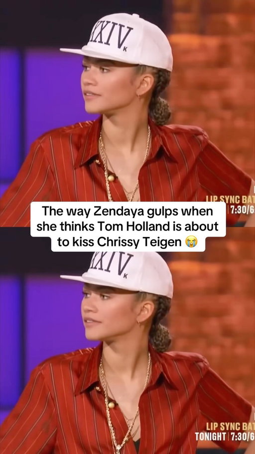 Crying at the way #Zendaya gulps when she thinks #TomHolland is about to kiss Chrissy Teigen during their episode of ‘Lip Sync Battle.’ 😭

Video: #LipSyncBattle
