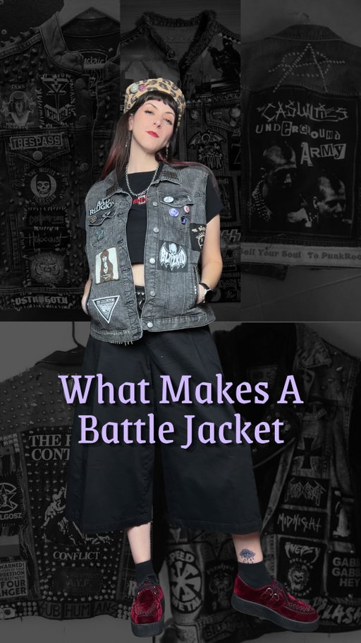 Some people think a battle jacket or vest is just random patches. But a battle jacket says something about you!

Your back patch is the anchor. You fill in the rest with smaller patches, buttons, pins, studs, safety pins. There’s no wrong way to build one except to expect it to ever be “done.” I’m currently reworking my grey denim jacket to be black and white.

Tell me in the comments if you want the full history of where these came from, because it starts somewhere you would not guess.

#battlevest #battlejacket #altfashion #punkfashion #metalheadgirl battle vest, battle jacket, how to make a battle vest, what goes on a battle vest, back patch placement, sew vs iron on patches, diy battle vest, alt fashion, punk vest, metal battle jacket, denim battle vest, how to start a battle vest, what goes on a battle jacket, what makes a battle jacket