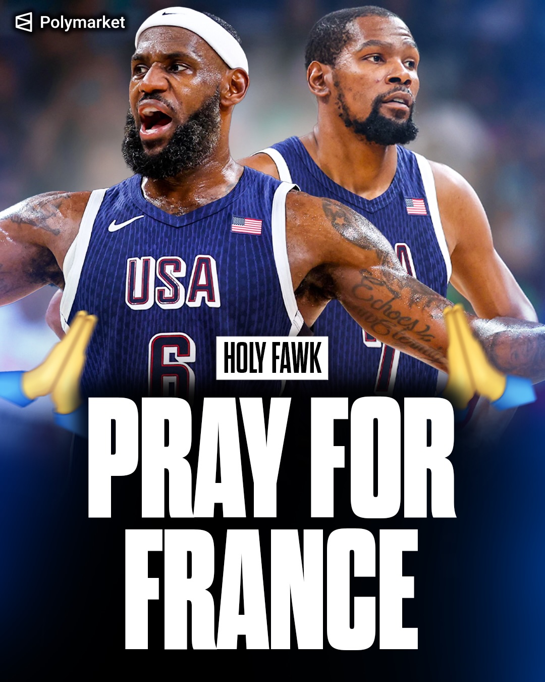 PRAY FOR FRANCE 🙏

Kevin Durant plans to play for Team USA in the 2028 Olympics, and they’d offer LeBron James a roster spot if he wants it

Both would be appearing in their fifth Olympic Games.