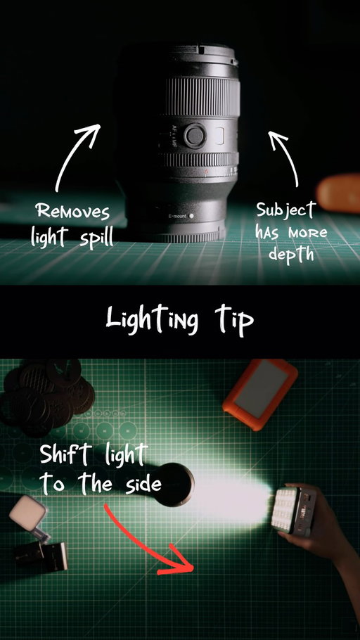 Lighting tip! Move the amaran Ace 25c from frontal lighting to side lighting to reduce light spill and give your subject more depth #lighting #tutorial #tips