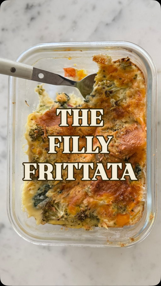 THE FILLY FRITTATA HAS MADE A RETURN

The OG followers know what I’m talking about. The Filly Frittata used to be a staple in my diet and I finally brought it back. High protein, delicious, and stupid easy to make. Honestly not sure why I stopped making these so often.

Here’s the recipe. Pair it with some fruit, sourdough toast, rice, or potatoes and you’ve got yourself a high protein, satiating meal that keeps you full for hours.

Recipe: Cheesy High Protein Veggie Frittata
Makes 6 frittatas (ingredients below are for one, repeat x6 for meal prep)
- 2 whole eggs
- 150g egg whites
- 1/2 cup nonfat cottage cheese
- 1/4 cup reduced fat cheddar cheese
- 75g broccoli
- 50g steamed spinach
- 1/2 bell pepper, diced
- Spices, salt, and pepper of choice

Bake at 400°F for about 30 minutes, until golden brown.

Macros per frittata:
P: 52g | C: 18g | F: 16g | Fiber: 4g

#mealprep #highprotein #recipe #healthyrecipe #eggs