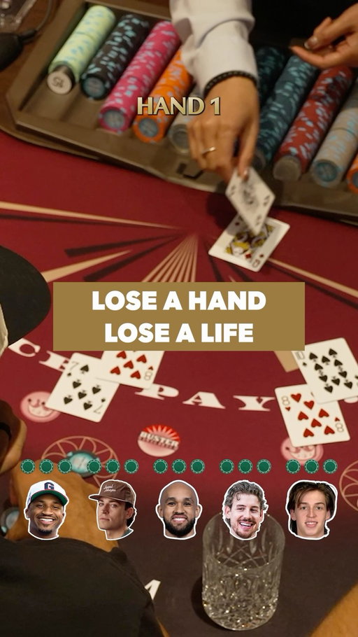 Derrick White and the @whitenoisepod play a survival game of Blackjack with non-value chips, Live from Park MGM 🔥 

5 Lives per player, lose the hand and you lose a life. Last man standing wins.

Watch the full gameplay on YouTube, link in bio 🔗 

21+ Gambling Problem? Call 1-800-GAMBLER