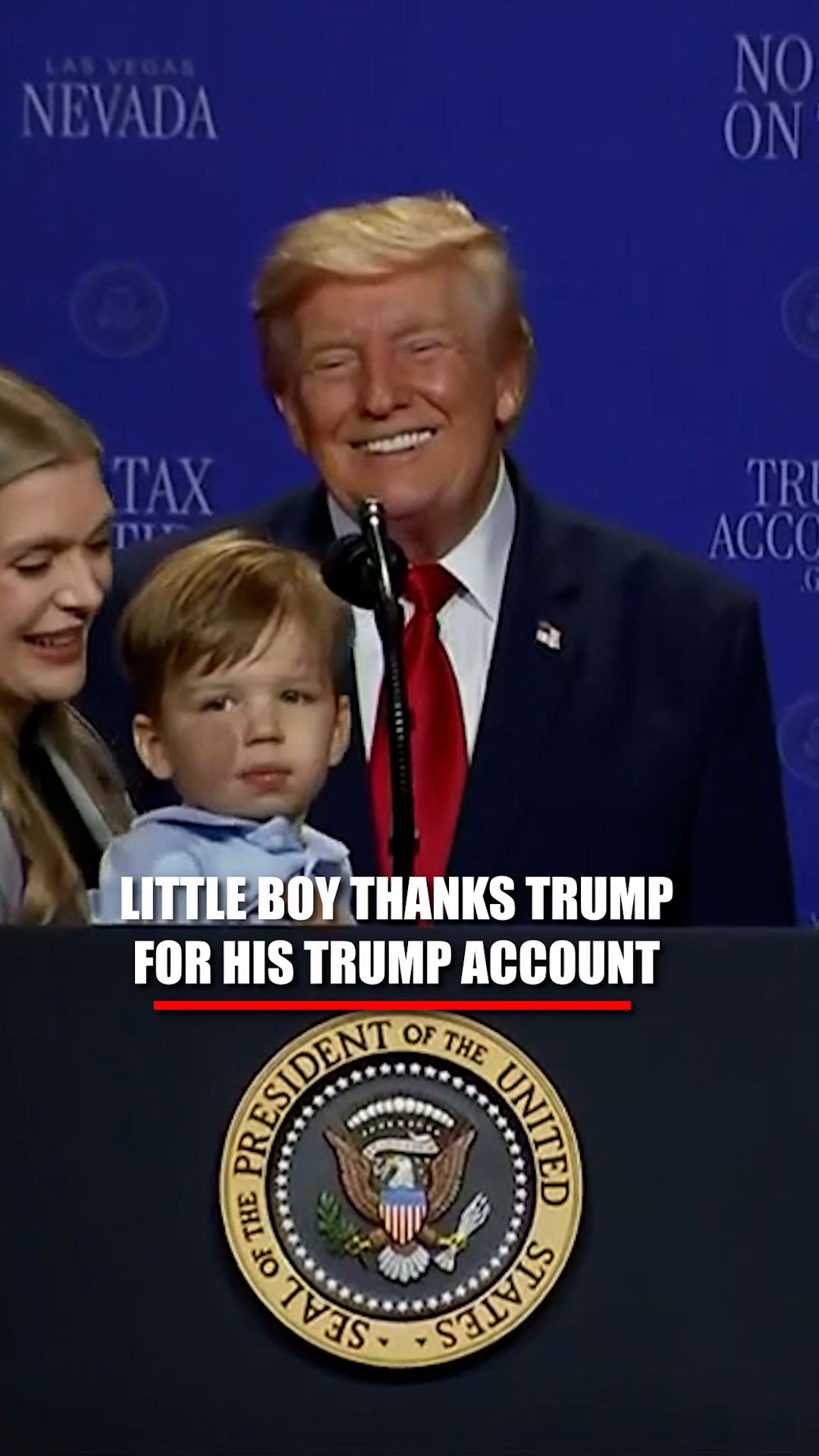 "Thank you for my Trump Account."

A little boy thanks President Trump in an adorable moment on stage during a Las Vegas event.