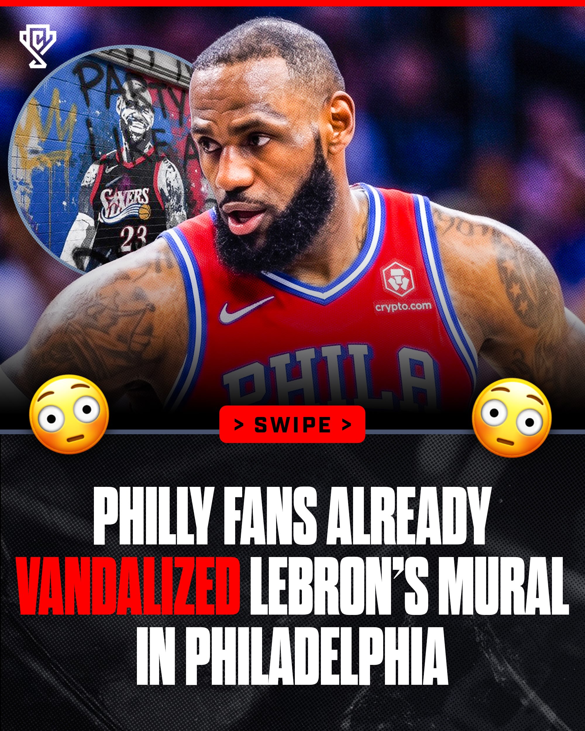 Philly fans already vandalized LeBron’s mural..💔💔

LeBron James’ new mural in Philadelphia didn’t stay untouched for long. Not long after it was unveiled to celebrate his arrival with the 76ers, vandals covered parts of it with graffiti, turning what was supposed to be a celebration into one of the biggest stories in the city. Instead of everyone talking about the artwork itself, the focus quickly shifted to the damage and the reactions it sparked.

The vandalism immediately divided fans across social media. Some called it a reflection of Philadelphia’s passionate sports culture, while others felt it crossed the line by defacing a piece of public art. LeBron has always been one of the most polarizing athletes in sports, so it wasn’t surprising to see such strong opinions surrounding something meant to honor him.

Ironically, the vandalism only made the mural even more famous. What started as a tribute has now become one of the most talked-about sports murals of the year, generating even more attention than it likely would have otherwise. Whether people support LeBron or not, his arrival in Philadelphia is already making headlines before he’s even played a regular-season game for the Sixers.

Follow US (@sportsculture) to stay tapped in if you love sports 🔥