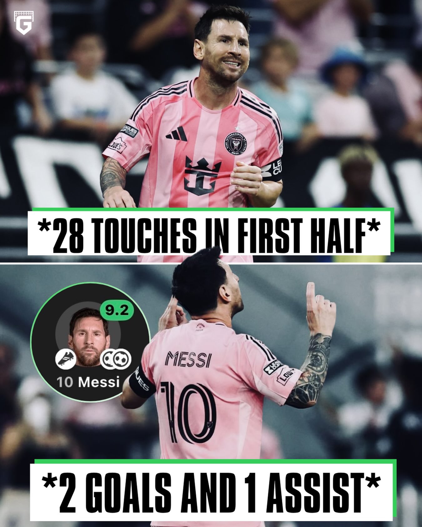 In his first start for Inter Miami since the World Cup, Lionel Messi has registered 2 goals and 1 assist in ONLY 45 MINUTES in the Leagues Cup... 🤯

He took a total of 28 touches. 

His all time goal tally is now sitting at 920, also becoming the fastest to do so 🐐

He still has 45 minutes to continue this magical performance 😅
