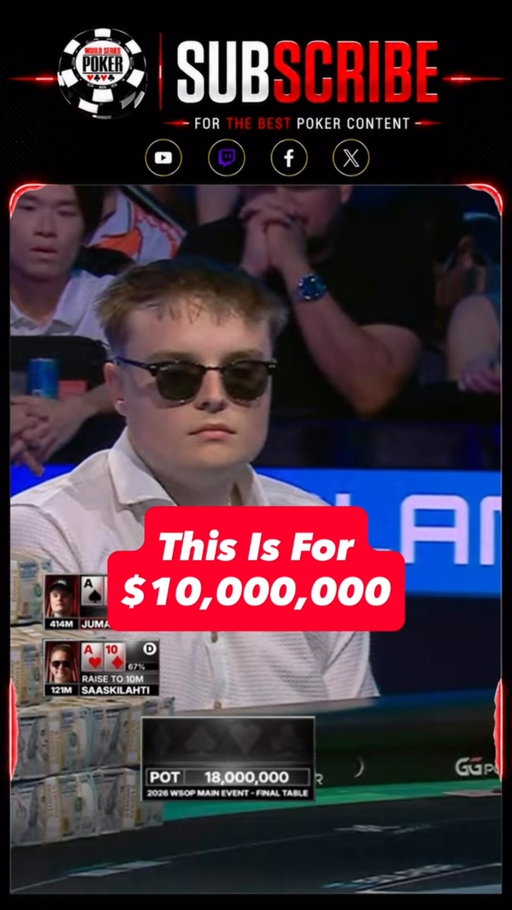 $10,000,000 On The Line! 

This is heads-up in the World Series of poker main event final table. 

1st: $10,000,000
2nd: $6,000,000