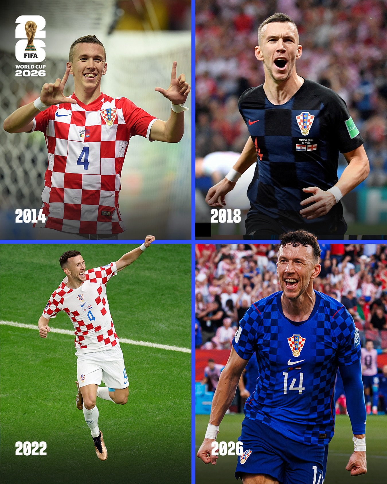 The first Croatian player to score in four or more editions of the @FIFAWorldCup 🇭🇷

Ivan Perišić joined Cristiano Ronaldo, Lionel Messi, Neymar, Miroslav Klose, Uwe Seeler and Pelé on this illustrious list at this year’s tournament! 🌟