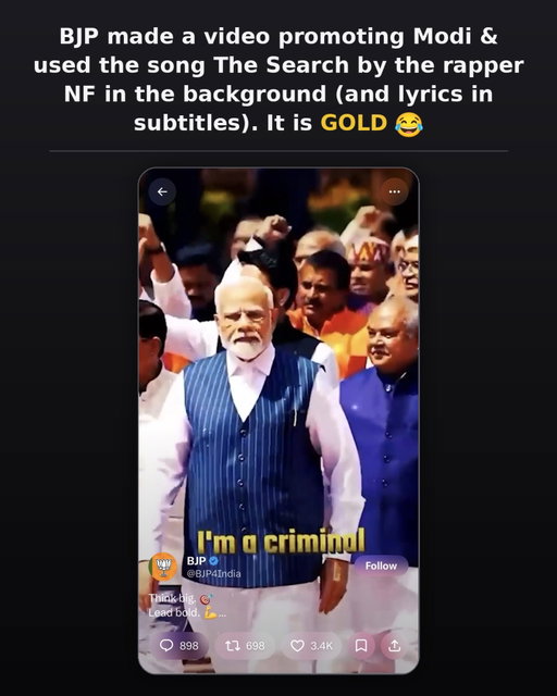 This is a REAL screenshot from a video posted on the BJP official handle. 

Only two possibilities:

1. A brave cockroach has made a ninja infiltration into the top levels of BJP IT cell OR 

2. Modi-Shah are dumber than anyone ever imagined (like all goons & bullies)