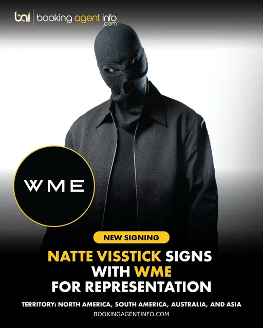 Natte Visstick (@nattevisstick) has signed with WME (@wme) for representation in North America, South America, Australia, and Asia.

His point agent will be Bailey Greenwood, and he continues to be managed by Standouts.

His most recent release is the single "Spring," featuring Mr. Polska and Ski Aggu, which dropped independently on May 15th, followed by remixes from DROPIXX and Araysen on July 31st.

The signing comes as the Dutch DJ and producer continues to rapidly expand his international footprint across four continents. What began as raw, late-night studio sessions has evolved into one of European electronic music's fastest-growing movements, driving over 160 million independent streams, 1.6 million playlist placements, and nearly 3 million monthly Spotify listeners.

Visstick’s breakout record "Visstick Gooi Die KK Kick" first established him as a defining rave phenomenon, while his crossover hit "POLSKA JUMPSTYLE" exploded into a viral phenomenon, surpassing 40 million Spotify streams and dominating festival mainstages, TikTok trends, clubs, and online culture worldwide.

On the live side, Natte Visstick has become an in-demand festival headliner, commanding the main stages of Europe’s biggest electronic music events—including Tomorrowland, Verknipt Festival, Teletech Festival, Hive Festival, Free Your Mind Festival, Intents Festival, Rebirth Festival, and Sunrise Festival—alongside high-energy international showcases across Europe and Australia.

Create a free account at BookingAgentInfo.com to be the first to know about new music industry signings.

Follow @bookingagentinfo_ for more.