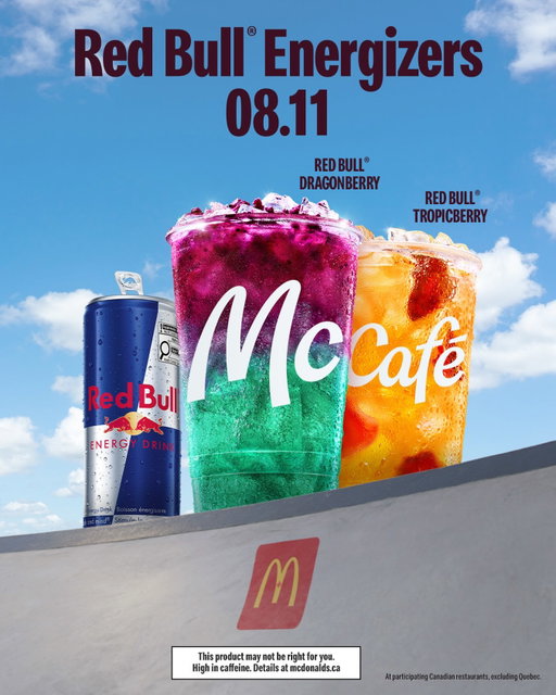 new Red Bull® Dragonberry and Tropicberry Energizers. Exclusively landing at McDonald’s 08.11