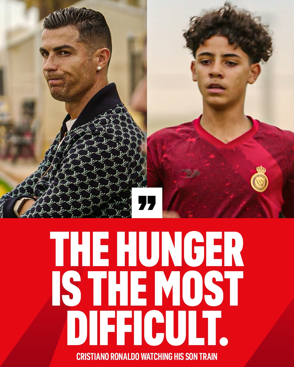 “The hunger is the most difficult.” 

Cristiano Ronaldo watching his son Cristiano Jr. train with the Al Nassr youth team 😮

📺 Saudi Pro League: Kickoff

#ronaldo #cristianoronaldo #soccer #alnassr #cristiano