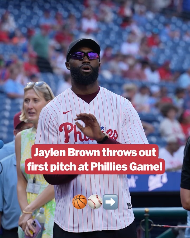 Philadelphia 76ers star Jaylen Brown threw out the first at Citizens Bank Park! 🔔