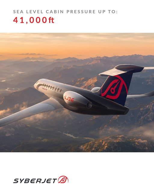 Sea level cabin pressure up to 41,000 feet. That means less fatigue, better sleep, and you land feeling like you never left the ground. That's the cabin experience we're building into the SJ36.

#syberjet #aviation #privatejet #luxury #flight #sja