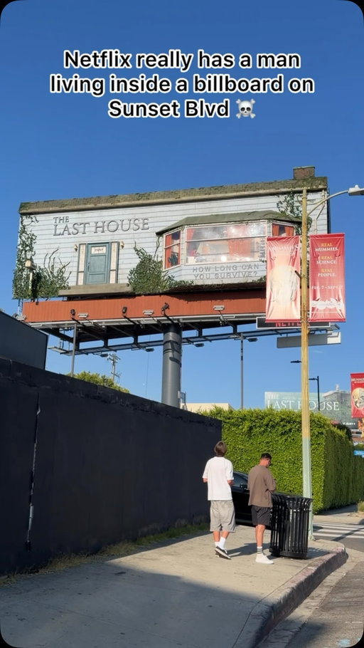 Netflix really has a man living inside a billboard on Sunset Blvd ☠️ #sunsetblvd #netflix