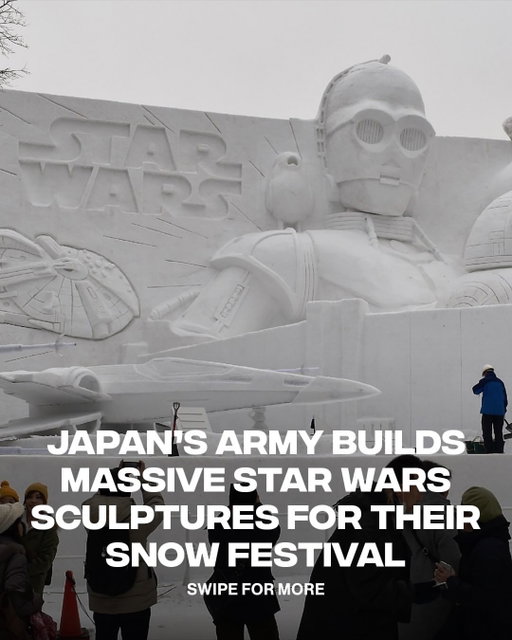 Japan trip really gotta make it out the group chat 😮‍💨

Japan’s Ground Self Defense Force goes all out at the Sapporo Snow Festival, building massive 15 meter Star Wars sculptures out of snow. Darth Vader, Stormtroopers, and even the Death Star have all gotten the giant snow treatment. Imagine pulling up to a festival and seeing this.

[📸: via/ GettyImages]
