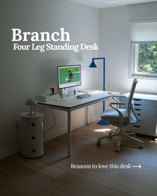 Been spending a lot of time with the Four Leg Standing Desk from @branchfurniture lately.

I love how clean and understated the design is, especially for a standing desk. Everything is integrated in a way that keeps the desk very elegant, while still having all the functionality I’d want day to day. If you weren't familiar with it, you probably wouldn't even realize it was a standing desk.

Sharing a few of my favourite things about it in the carousel ☝️

#desksetup #deskinspiration #wfhsetup