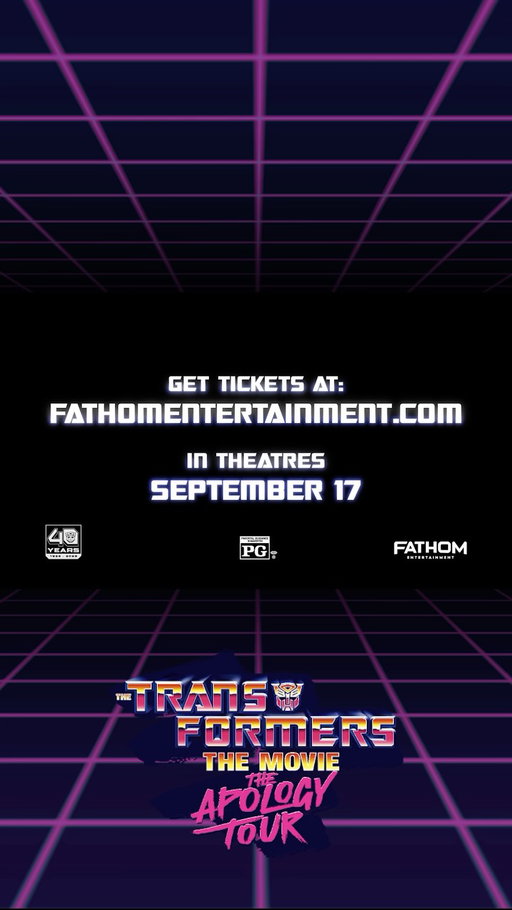 The Apology Tour Stop you’ve all been waiting for ⚡Tickets for The Transformers: The Movie 40th Anniversary theatrical return are officially on sale NOW. See it back on the big screen in 4K, September 17–21. 🎟️ Grab yours at the link in bio.