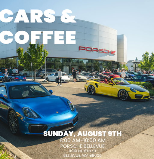 Join us for our monthly Cars & Coffee event on August 9th at 8AM at Porsche Bellevue!

#PorscheBellevue #Porsche #CarsandCoffee