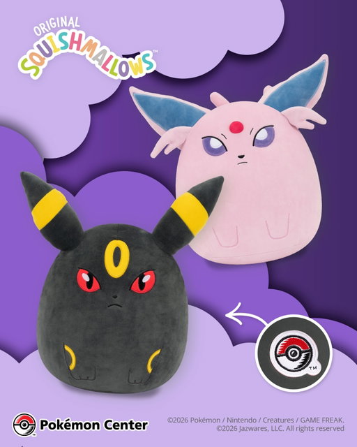 Espeon and Umbreon with the exclusive Pokémon Center patch are waiting to join your Squad! 💜🖤

🔗 Tap through the links in our story or bio to get the newest #SquishmallowsxPokemon from #PokemonCenter!