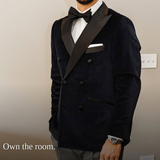 Black tie optional allows you to get a little creative depending on the occasion and venue. Opting for gray slacks is a bold choice but it can work!