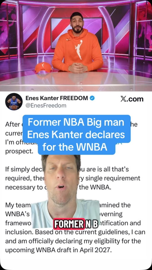Former NBA Big man Enes Kanter declares for the WNBA. Kanter has been a political activist after retiring fighting for human rights in places like Turkey and China, and in the past has been supportive of the WNBA getting better pay and treatment. But on the gender front, he leans towards traditional American conservative values. Specifially the topic of trans women playing with biological females. 

The vast, VAST majority of people agree with this guy, and there will be a lot of right wing Americans that absolutely love this publicity stunt that very clearly is poking fun at the ambiguity of the WNBA eligibility rules. 

Me personally I don’t give a shit abojt this league anymore I’m done pretending man. I don’t care who plays in the league, man woman or alien. And so I definitely don’t care at your orchestrated “gotcha” moment about the goddam WNBA rule book eligibility requirements. Like if this really gets you going you need to take a look in the mirror and really think about things 😂😂 Imagine telling us 20 yrs ago that WNBA ELIGIBILITY was going to be a hot button issue??? God I hate it here now