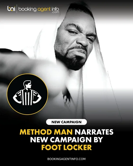Method Man (@methodmanofficial) teams up with Foot Locker (@footlocker) to narrate the brand’s new "It Will Always Be Foot Locker" campaign.

The culture-rich ad spot traces Foot Locker's history from the 1970s to the present, showcasing iconic releases across decades of basketball and hip-hop culture.

The campaign adds to Method Man's diverse endorsement portfolio, following his high-fashion campaign with leather brand Avirex, his collaboration with eyewear label Eyehunee, and his classic grooming commercial for Right Guard.

Foot Locker continues its legacy of celebrating hip-hop and streetwear royalty, adding Method Man to a star-studded roster of past collaborators that includes Martin Garrix, Kid Cudi, and Gunna.

The major narration project lands during an active 2026 stretch for the Wu-Tang Clan frontman and Grammy Award winner. Method Man is currently on stage for Wu-Tang Clan's ongoing farewell tour, "Wu-Tang Forever: The Final Chamber".

Create a free account at BookingAgentInfo.com to be the first to know about new music brand partnerships.

Follow @bookingagentinfo_ for more.