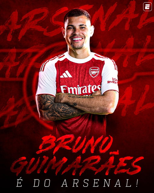 É OFICIAL! 🔴⚪ Bruno Guimarães é o novo reforço do Arsenal! O brasileiro assinou contrato por quatro anos, com opção de renovação por mais uma temporada. 🇧🇷✍️

E aí, fã de esportes: bom reforço para os Gunners? 👀🔥

📺 Assista à Premier League a partir do dia 21, AO VIVO pela ESPN, no Plano Premium do #DisneyPlus

#FutebolNaESPN #PremierLeagueNaESPN #BrunoGuimaraes #Arsenal