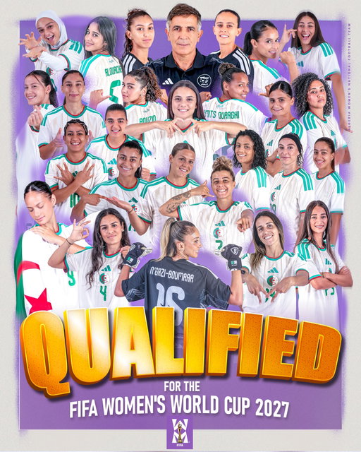 محاربات الصحراء إلى المونديـــال لأول مرة في تاريخ سيدات الخضر 🎉🇩🇿💚
QUALIFIED FOR THE FIFA WOMEN’S WORLD CUP 2027 

#LesVertes | #123VivaLAlgérie 🇩🇿