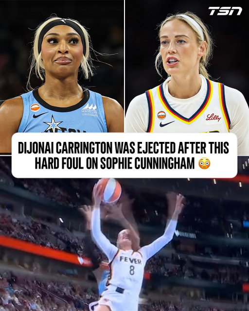 DiJonai Carrington was assessed a Flagrant 2 and ejected after this hard foul on Sophie Cunningham 😳

(via @espn)