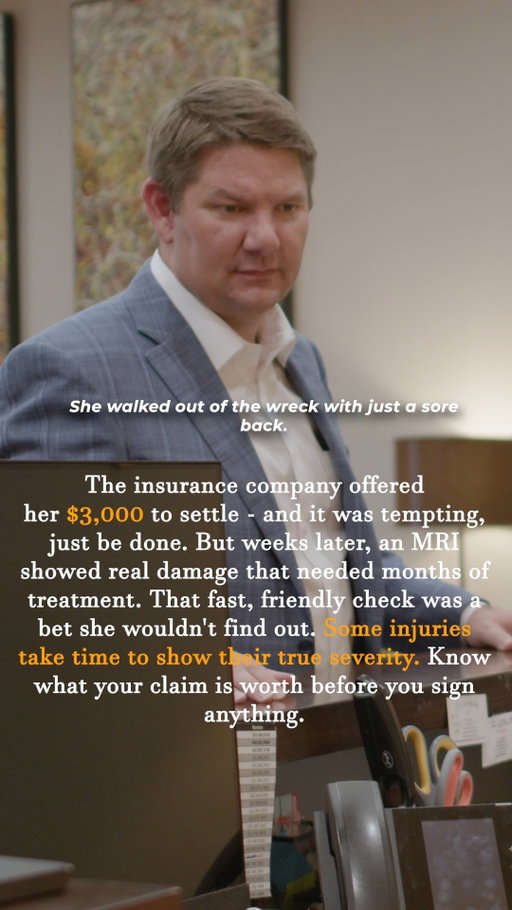 Feeling okay after a wreck doesn't always mean you're okay.

Some injuries take days or weeks to fully appear, and accepting a quick settlement before you know the extent of your injuries can leave you paying for future treatment yourself.

Don't rush to sign. Understand the full value of your claim first.

#PersonalInjury #CarAccident #TexasLaw #InsuranceClaim #WestTexas #KeithAndLorfing #WestTexasTough