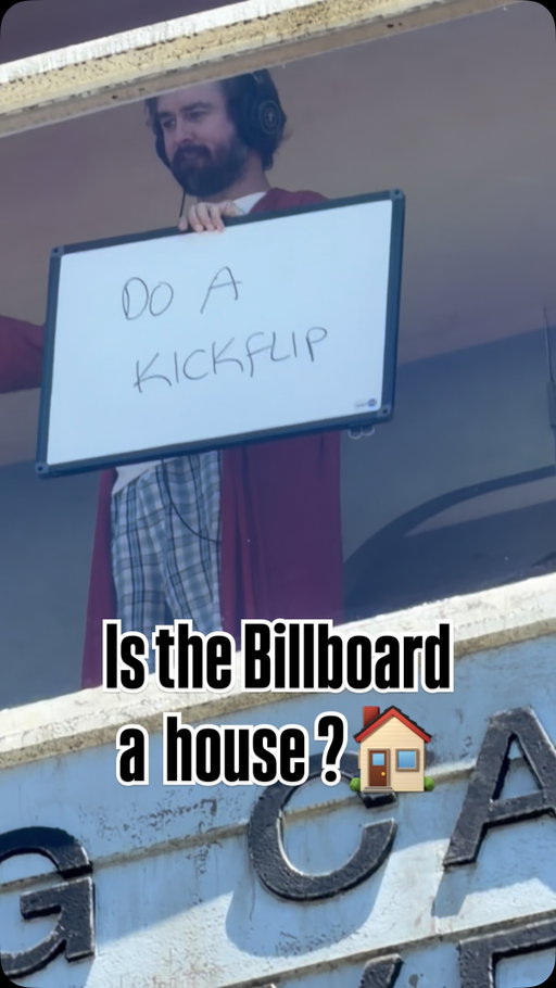 Do a Kickflip ???🛹 Is there a guy living inside a billboard??? 🏠 @netflix video by @nickthetrollpatroll #reels #skateboarding #netflix #lasthouse