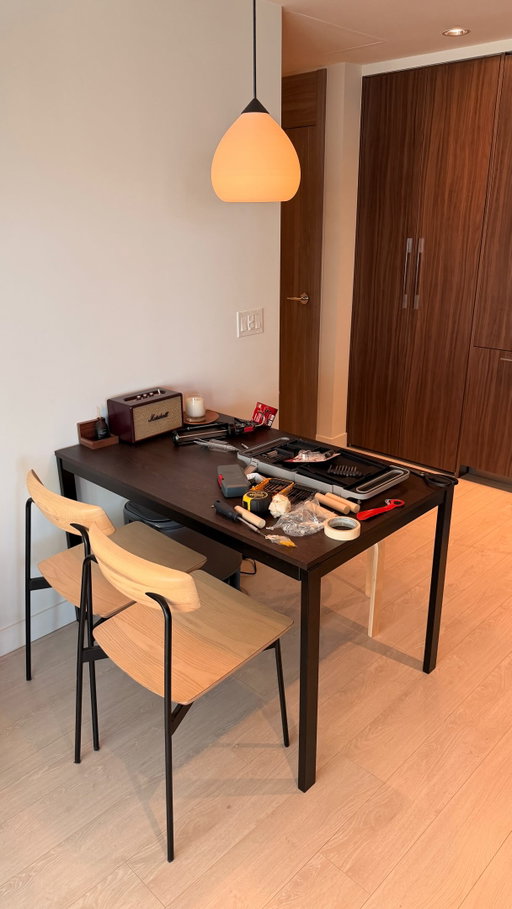 was it worth it? i was attempting a renter friendly wall panel diy in my dining area but the saxophones just… kept getting louder… #homediy #diy #homeprojects #apartmentmakeover #homedecor