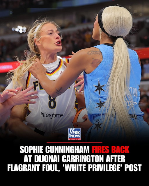 Sophie Cunningham has a message for DiJonai Carrington after their heated clash: "Go get [attention] somewhere else."

Cunningham called Carrington's hit "intentional" after the Sky player smacked her in the face during a layup attempt, earning a flagrant 2 foul and an ejection. She says the two have never spoken and had no prior issues before Saturday's confrontation.

The Fever star also pushed back on Carrington's subsequent "white privilege" post, saying the ejection "has nothing to do with race" and adding, "There's no reason even to play that card."